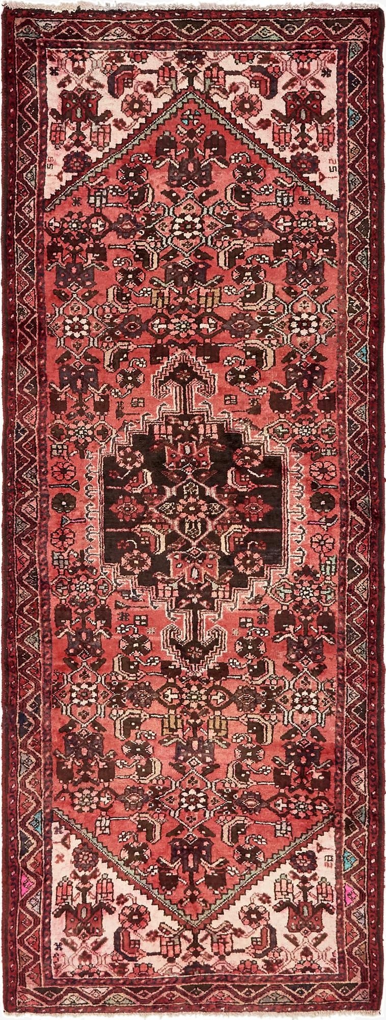 3' 6 x 9' 9  Hand Knotted Hossainabad Persian Wool Runner Rug