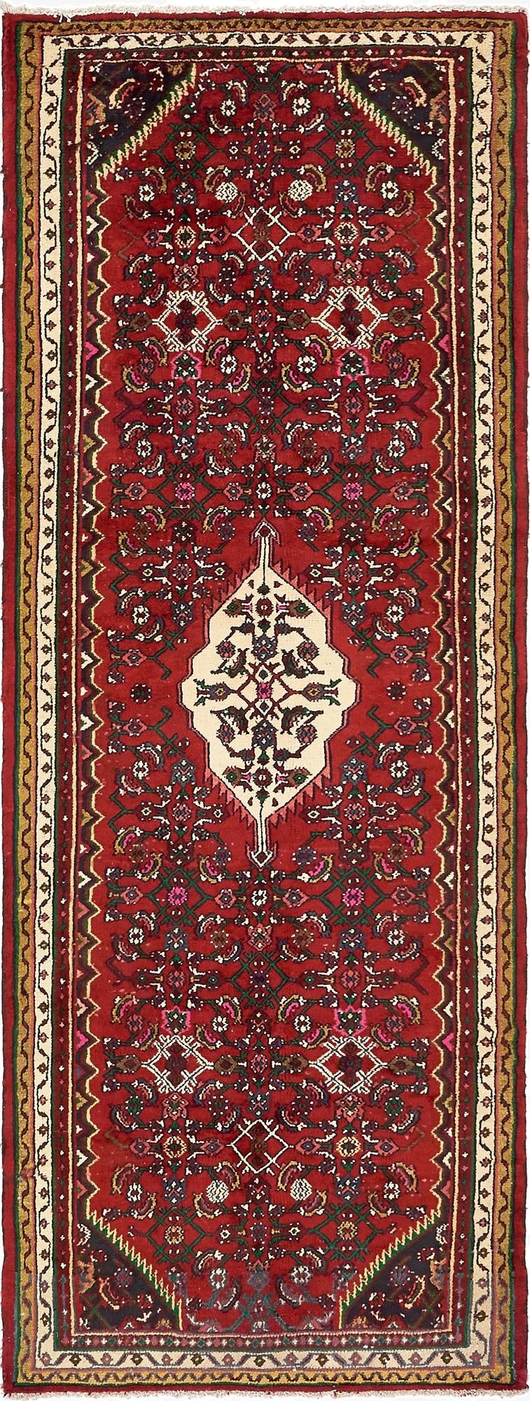 3' 5 x 9' 8  Hand Knotted Hossainabad Persian Wool Runner Rug