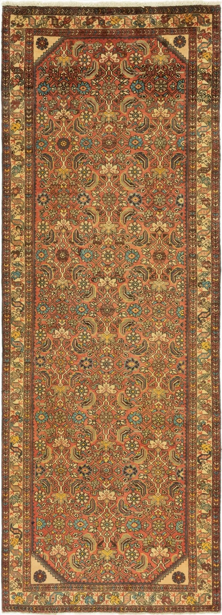 3' 6 x 9' 6  Hand Knotted Hossainabad Persian Wool Runner Rug