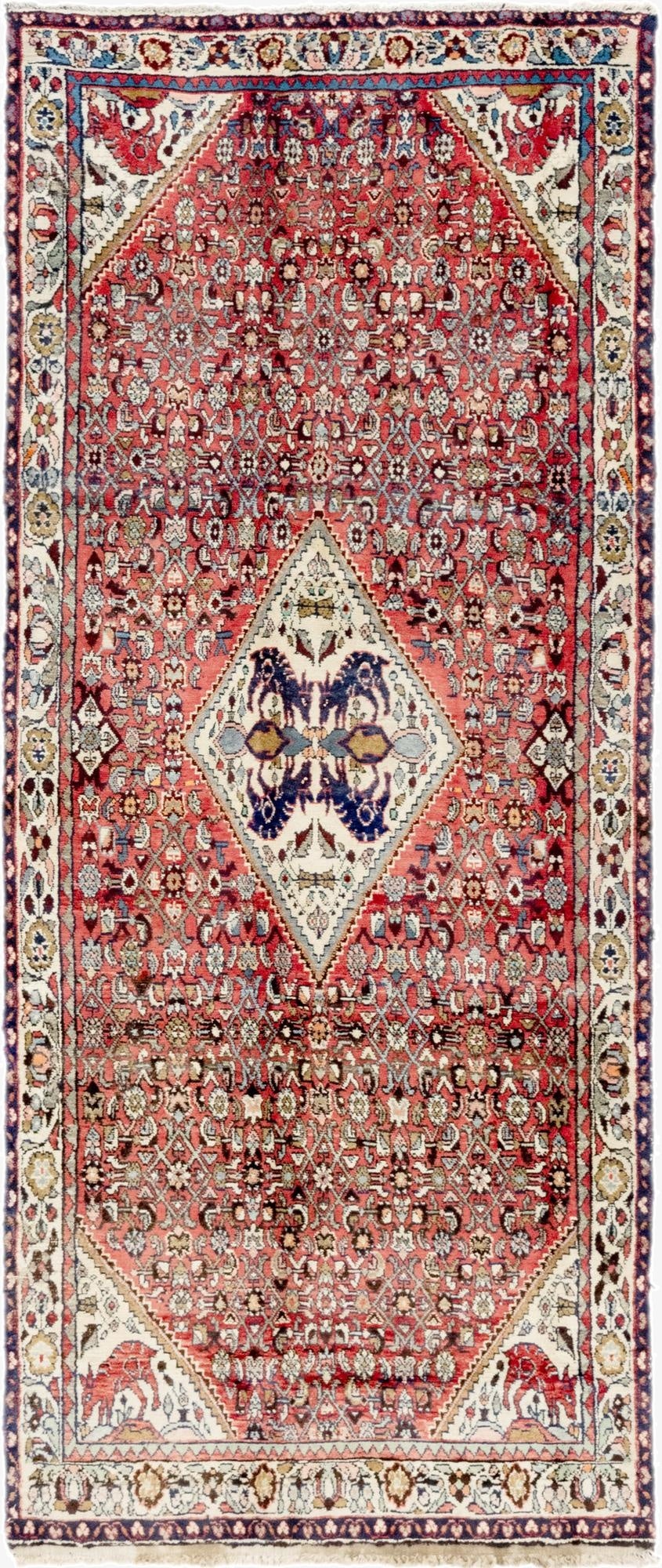4' 3 x 10' 5  Hand Knotted Hossainabad Persian Wool Runner Rug