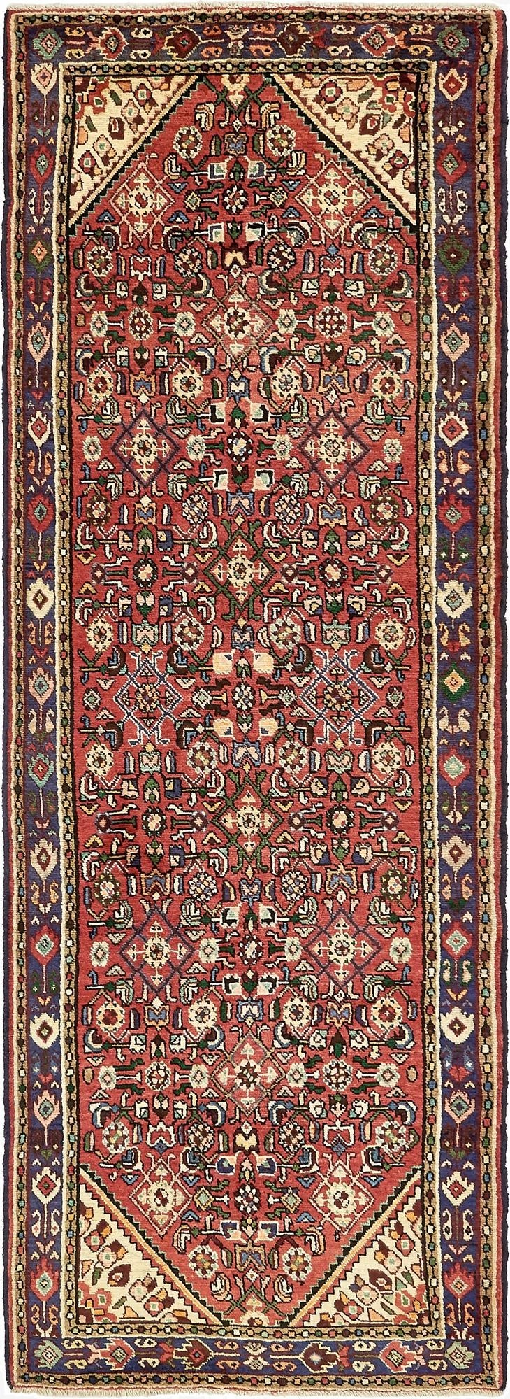 3' 8 x 10' 4  Hand Knotted Hossainabad Persian Wool Runner Rug