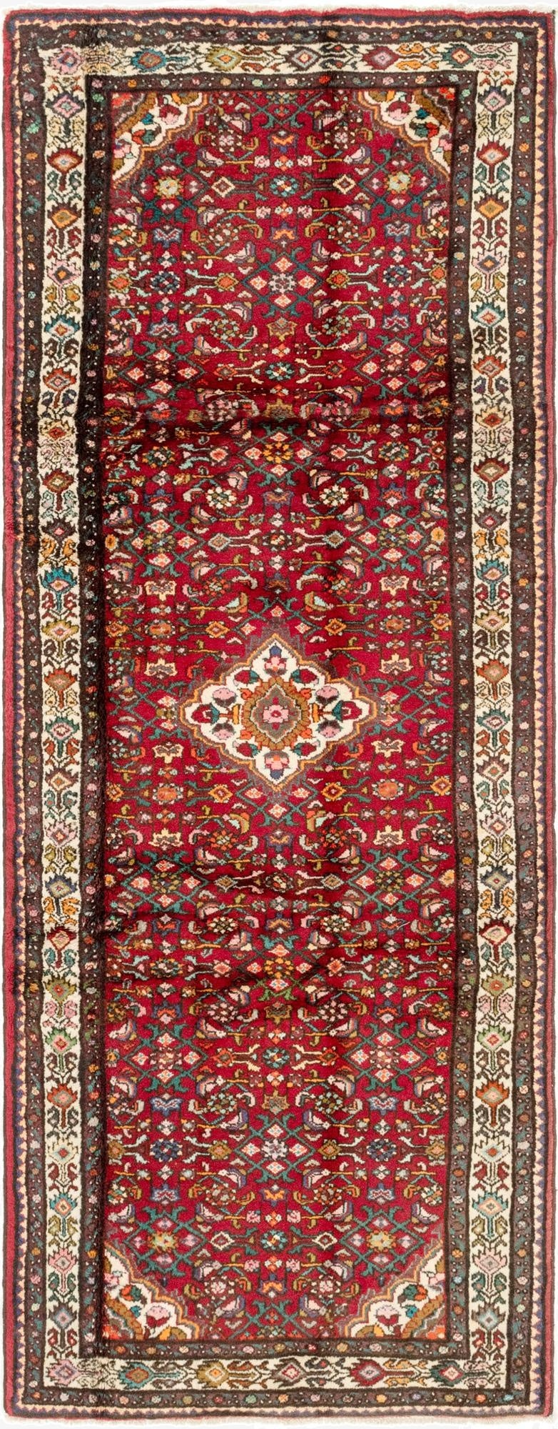 4' x 10' 5  Hand Knotted Hossainabad Persian Wool Runner Rug