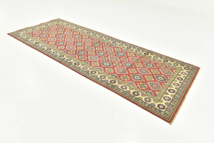 Detail image of 4' x 10' 4 Hand Knotted Kazak Runner Rug