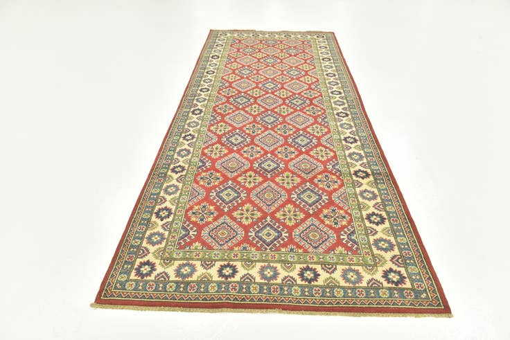 Detail image of 4' x 10' 4 Hand Knotted Kazak Runner Rug