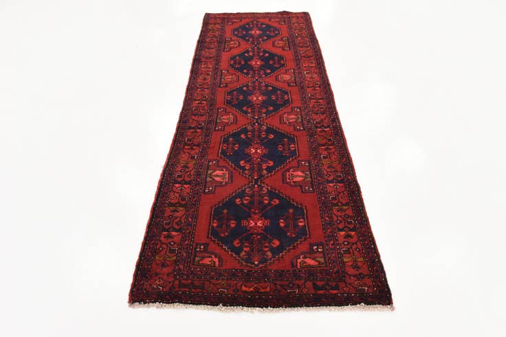Detail image of 3' 5 x 9' 8 Hand Knotted Khamseh Persian Wool Runner Rug