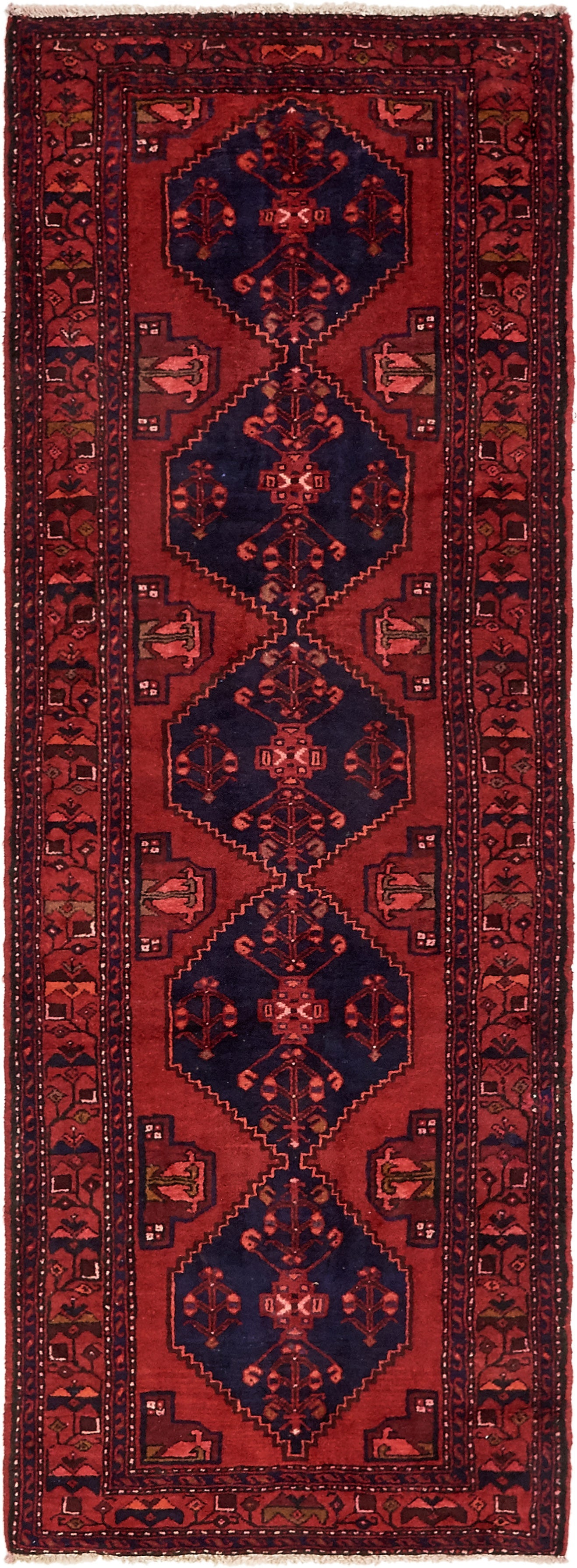 3' 5 x 9' 8  Hand Knotted Khamseh Persian Wool Runner Rug