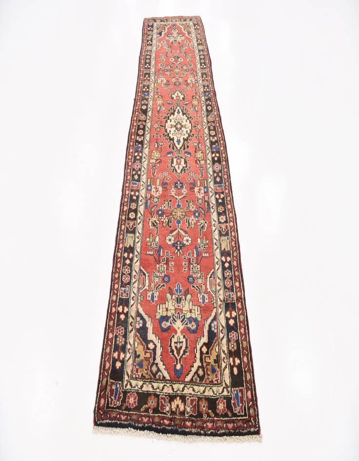 Detail image of 3' 2 x 11' Hand Knotted Khamseh Persian Wool Runner Rug