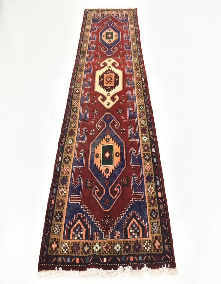 Detail image of 3' 9 x 9' 8  Hand Knotted Khamseh Persian Wool Runner Rug