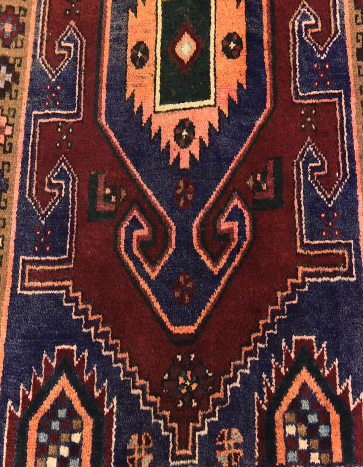 Detail image of 3' 9 x 9' 8  Hand Knotted Khamseh Persian Wool Runner Rug