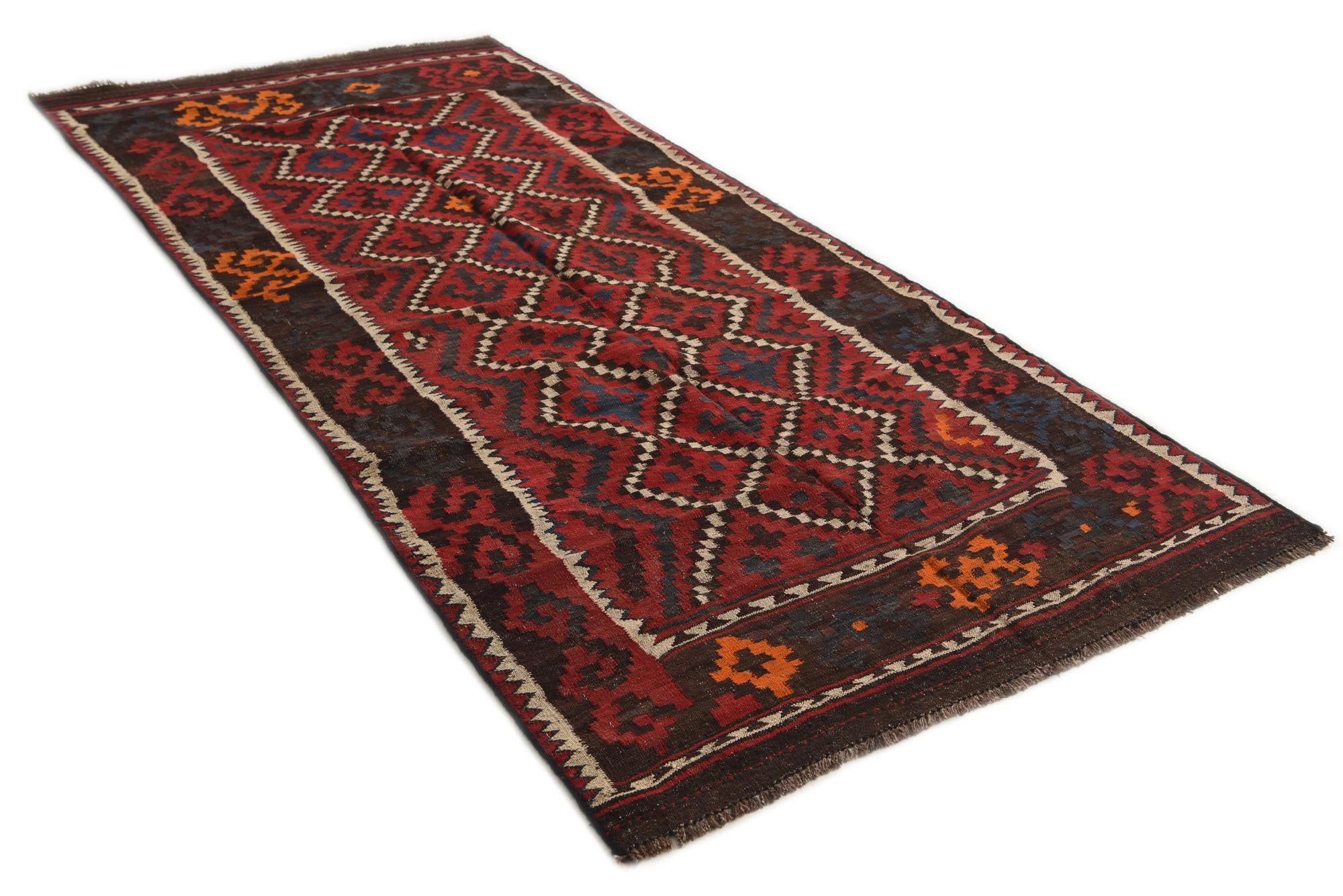 4' 6 x 10' 1 Hand Woven Kilim Afghan Wool Runner Rug