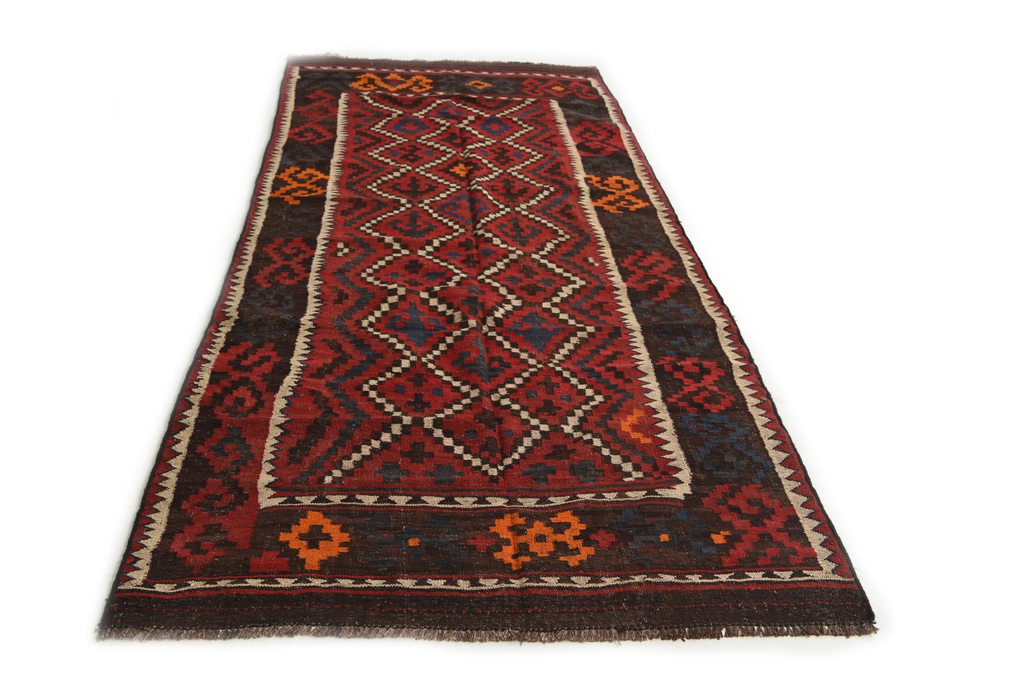 4' 6 x 10' 1 Hand Woven Kilim Afghan Wool Runner Rug