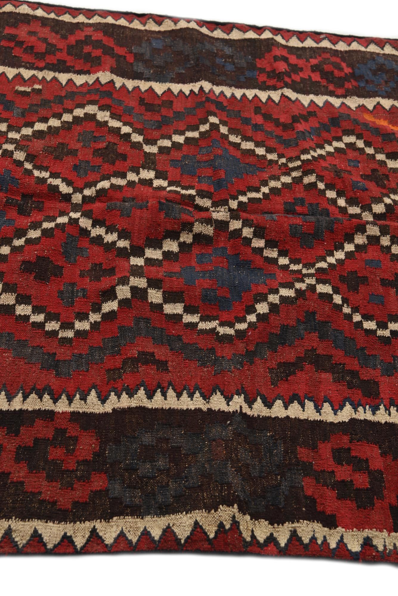 4' 6 x 10' 1 Hand Woven Kilim Afghan Wool Runner Rug