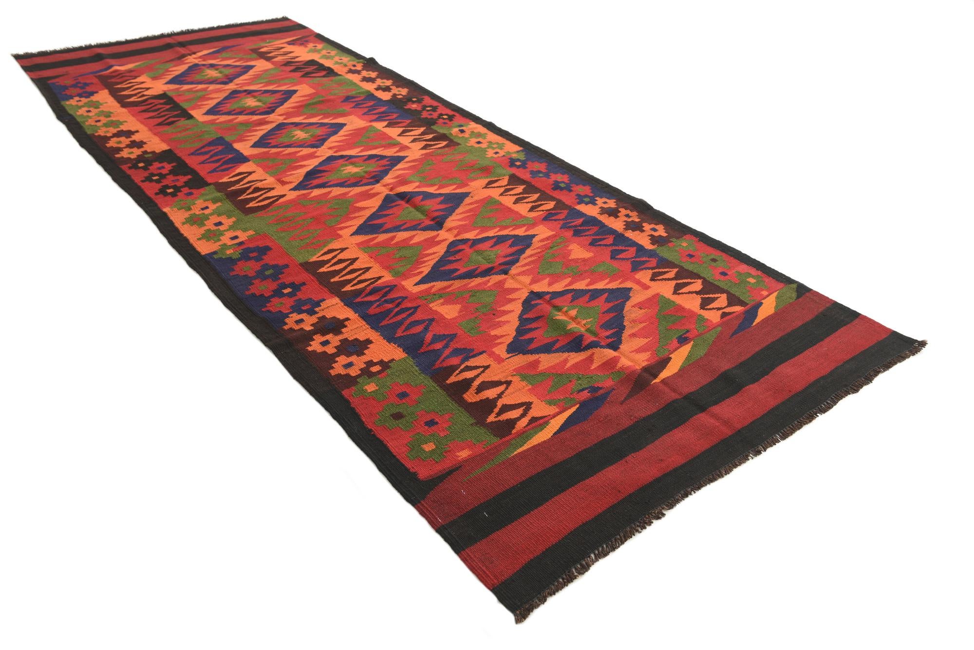 4' 4 x 11' 1 Hand Woven Kilim Afghan Wool Runner Rug