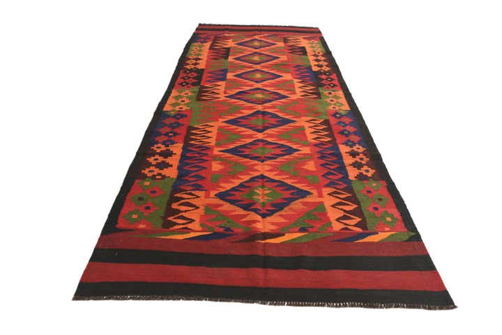 4' 4 x 11' 1 Hand Woven Kilim Afghan Wool Runner Rug