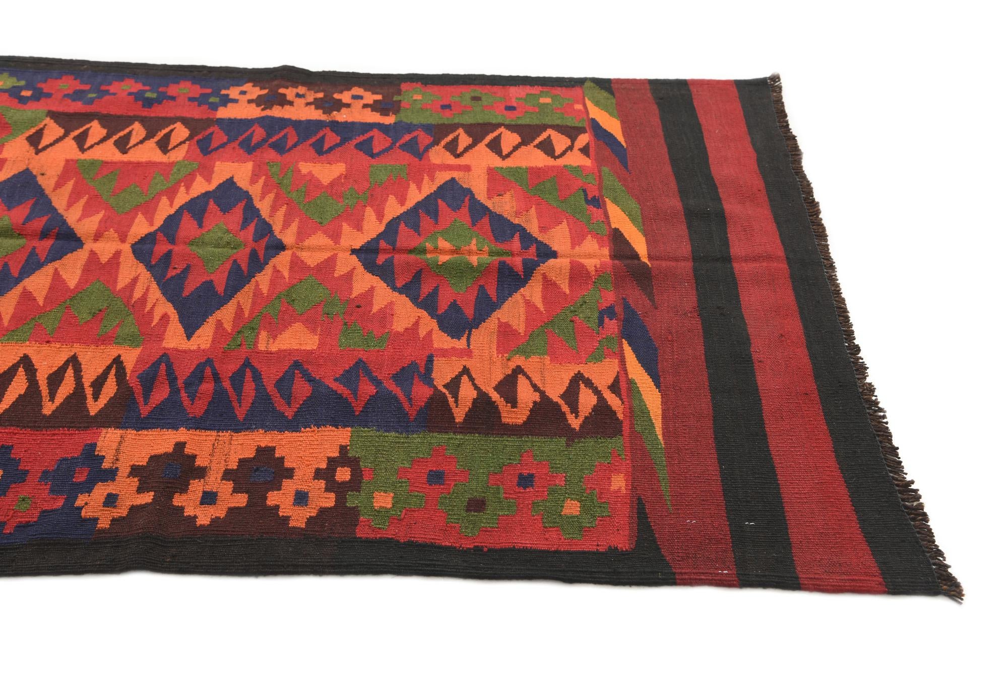 4' 4 x 11' 1 Hand Woven Kilim Afghan Wool Runner Rug