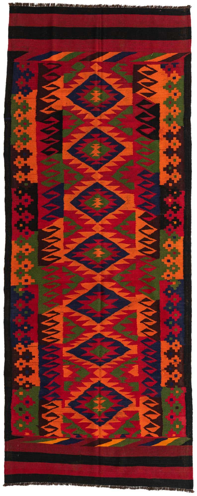 4' 4 x 11' 1 Hand Woven Kilim Afghan Wool Runner Rug