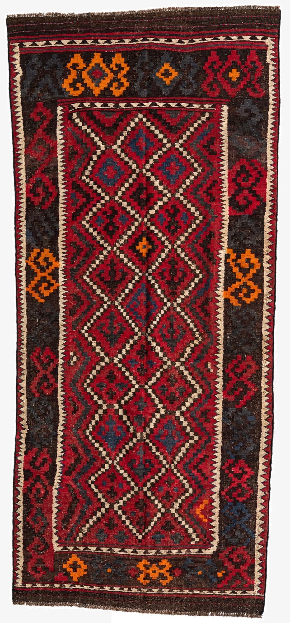 4' 6 x 10' 1  Hand Woven Kilim Afghan Wool Runner Rug
