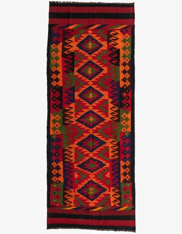 4' 4 x 11' 1 Hand Woven Kilim Afghan Wool Runner Rug