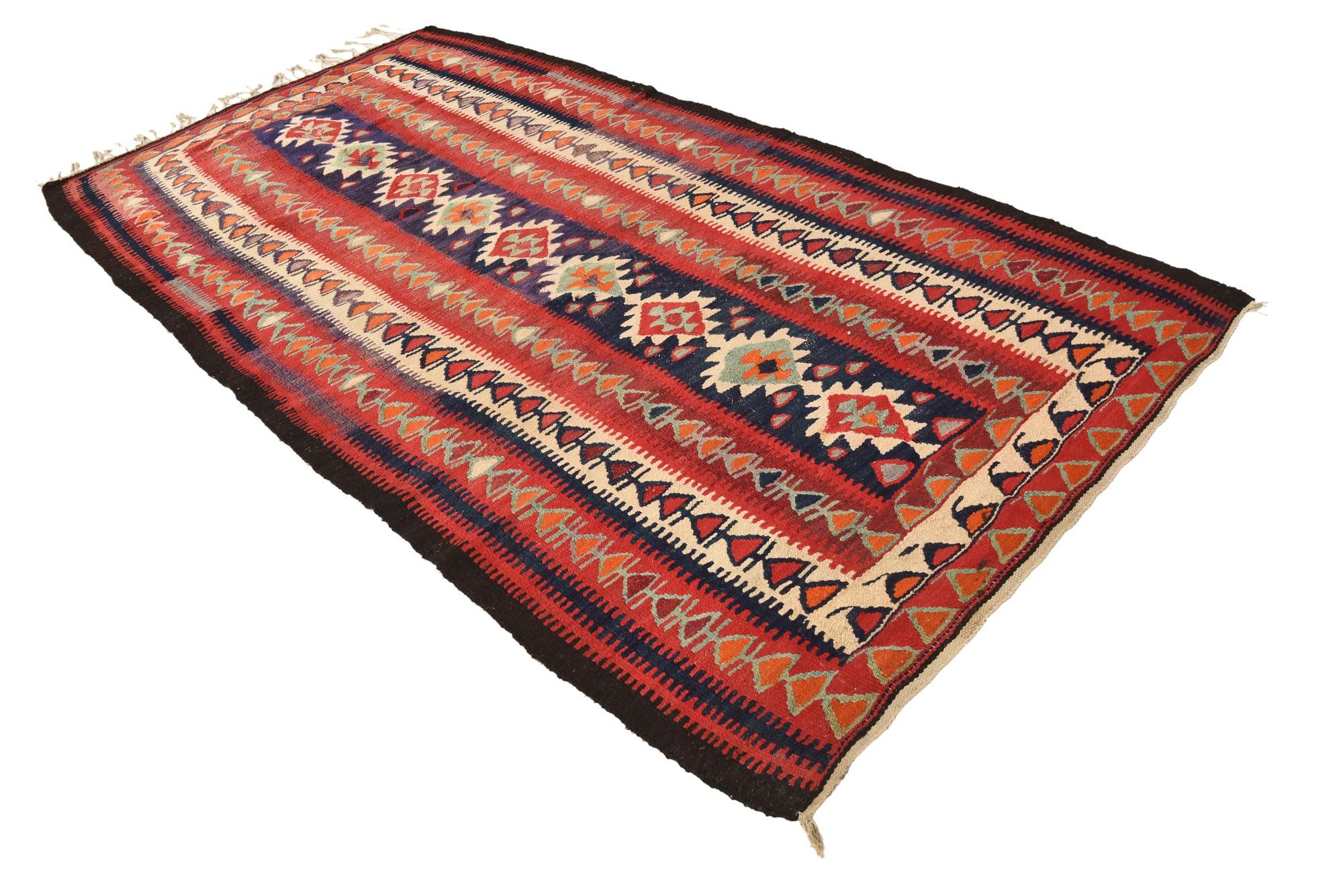 4' 5 x 9' Hand Woven Kilim Fars Wool Runner Rug