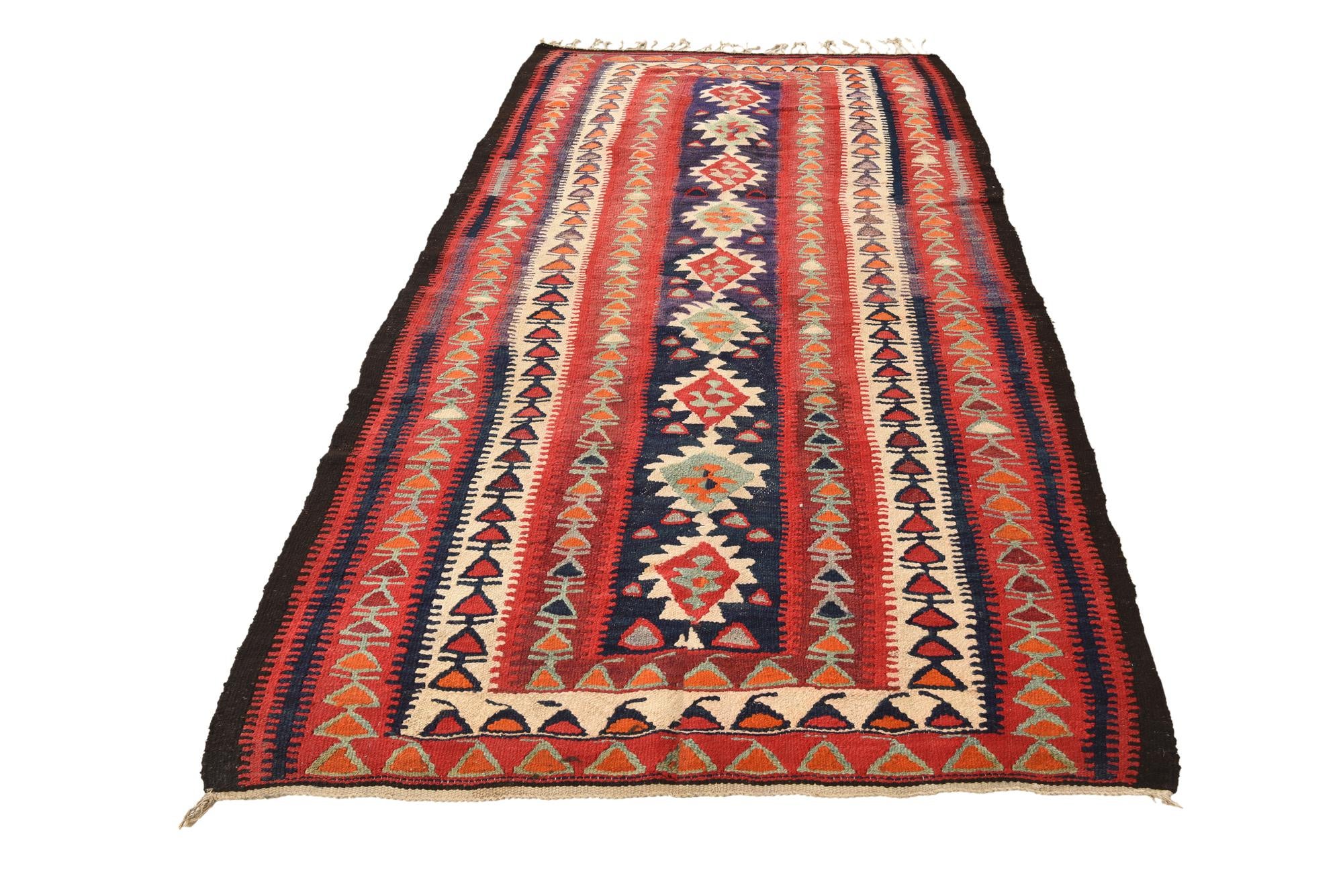 4' 5 x 9' Hand Woven Kilim Fars Wool Runner Rug