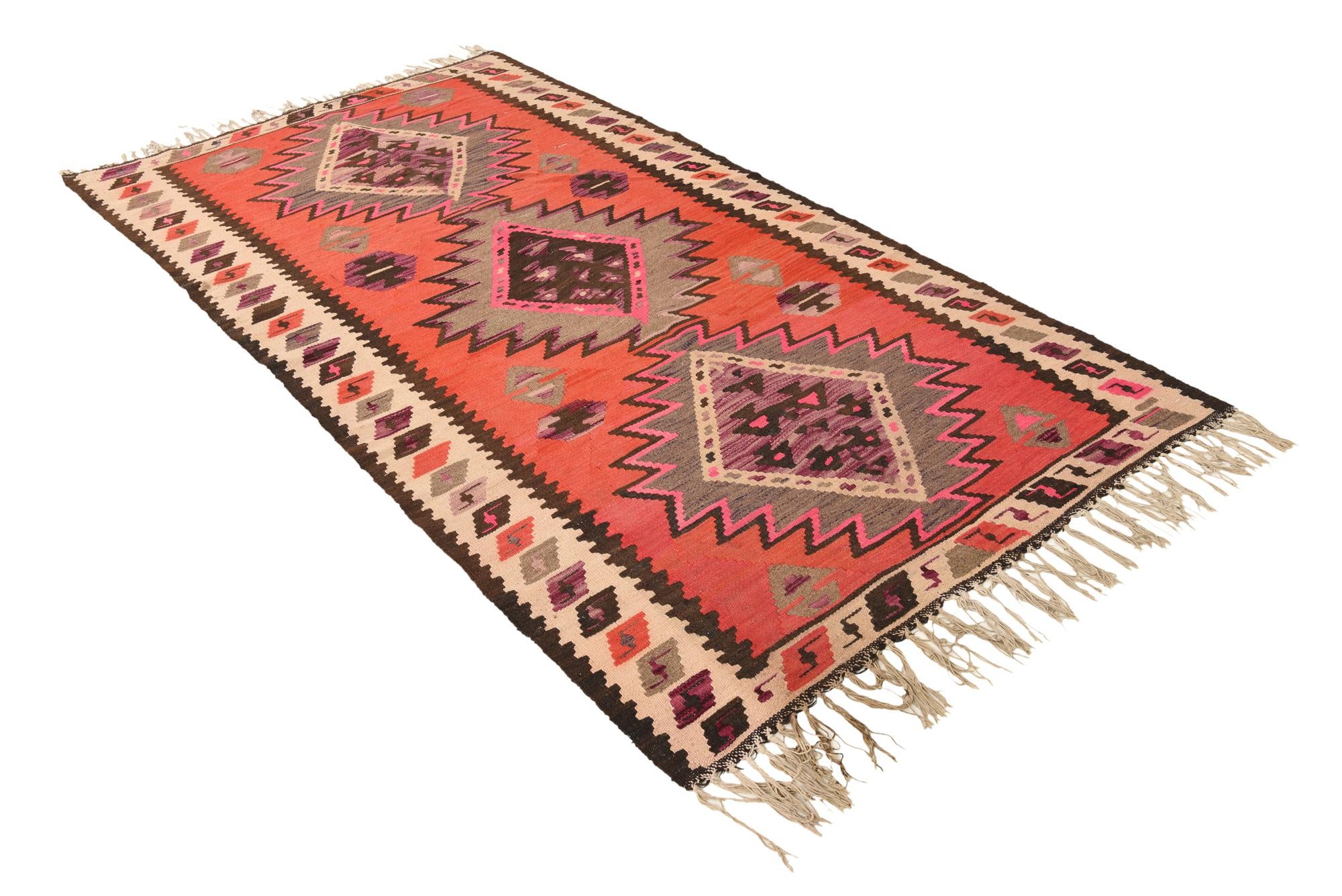 4' 4 x 7' 10 Hand Woven Kilim Fars Wool Runner Rug