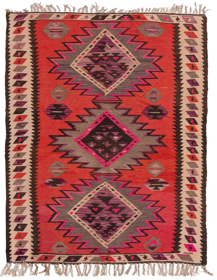 Detail image of 4' 4 x 7' 10 Hand Woven Kilim Fars Wool Runner Rug