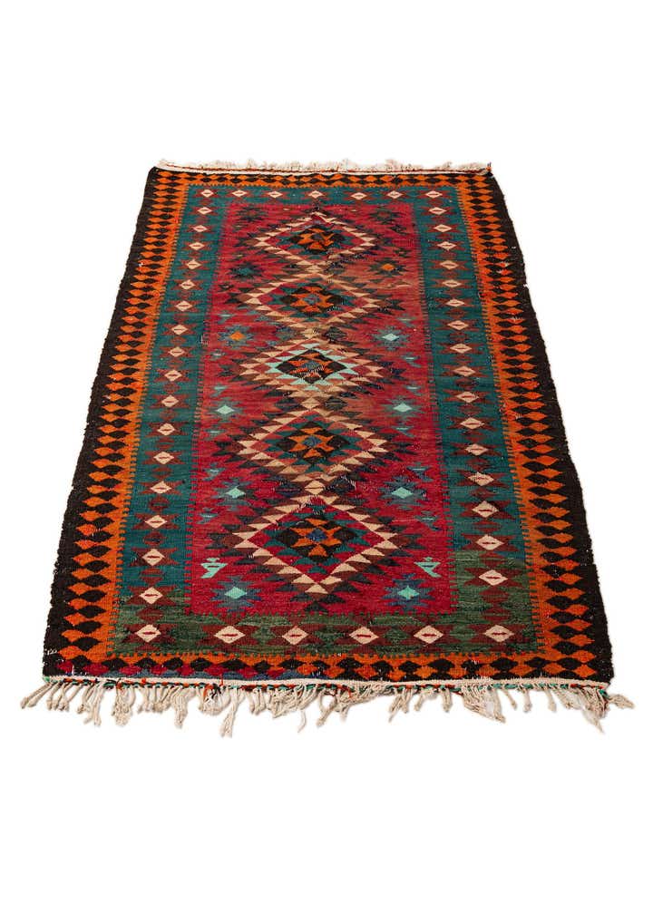 3' 10 x 7' 3 Hand Woven Kilim Fars Wool Runner Rug