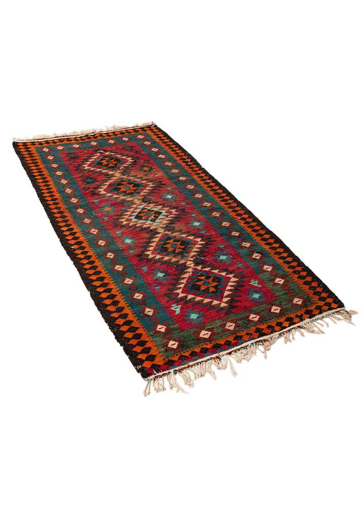 3' 10 x 7' 3 Hand Woven Kilim Fars Wool Runner Rug