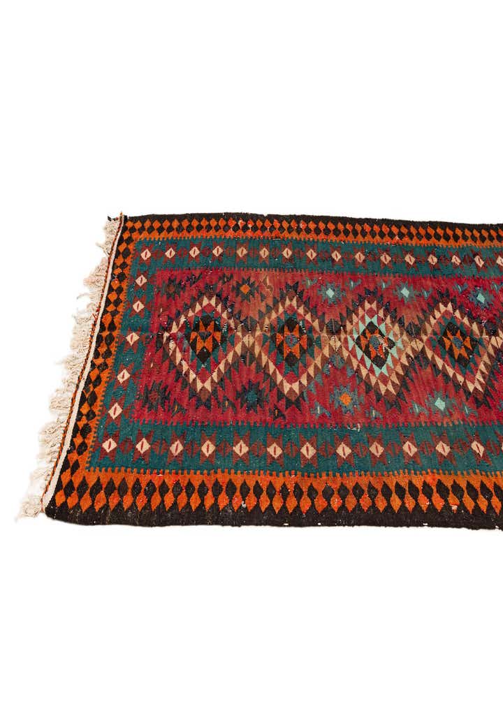 3' 10 x 7' 3 Hand Woven Kilim Fars Wool Runner Rug