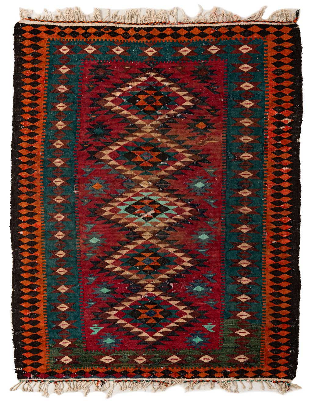 3' 10 x 7' 3 Hand Woven Kilim Fars Wool Runner Rug
