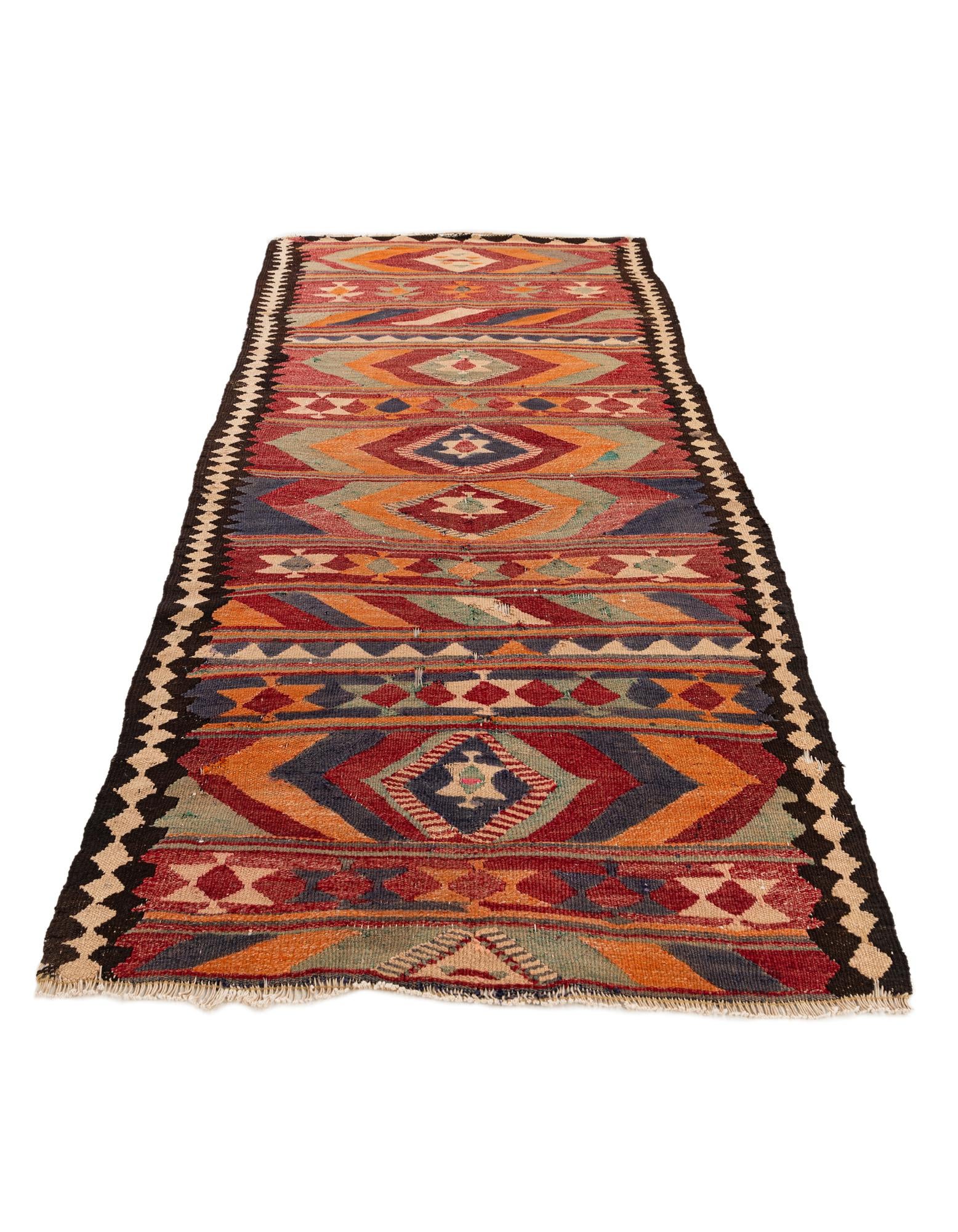 3' 9 x 8' 7 Hand Woven Kilim Fars Wool Runner Rug