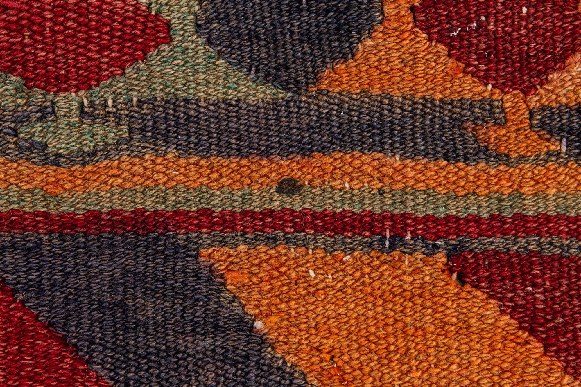 3' 9 x 8' 7 Hand Woven Kilim Fars Wool Runner Rug