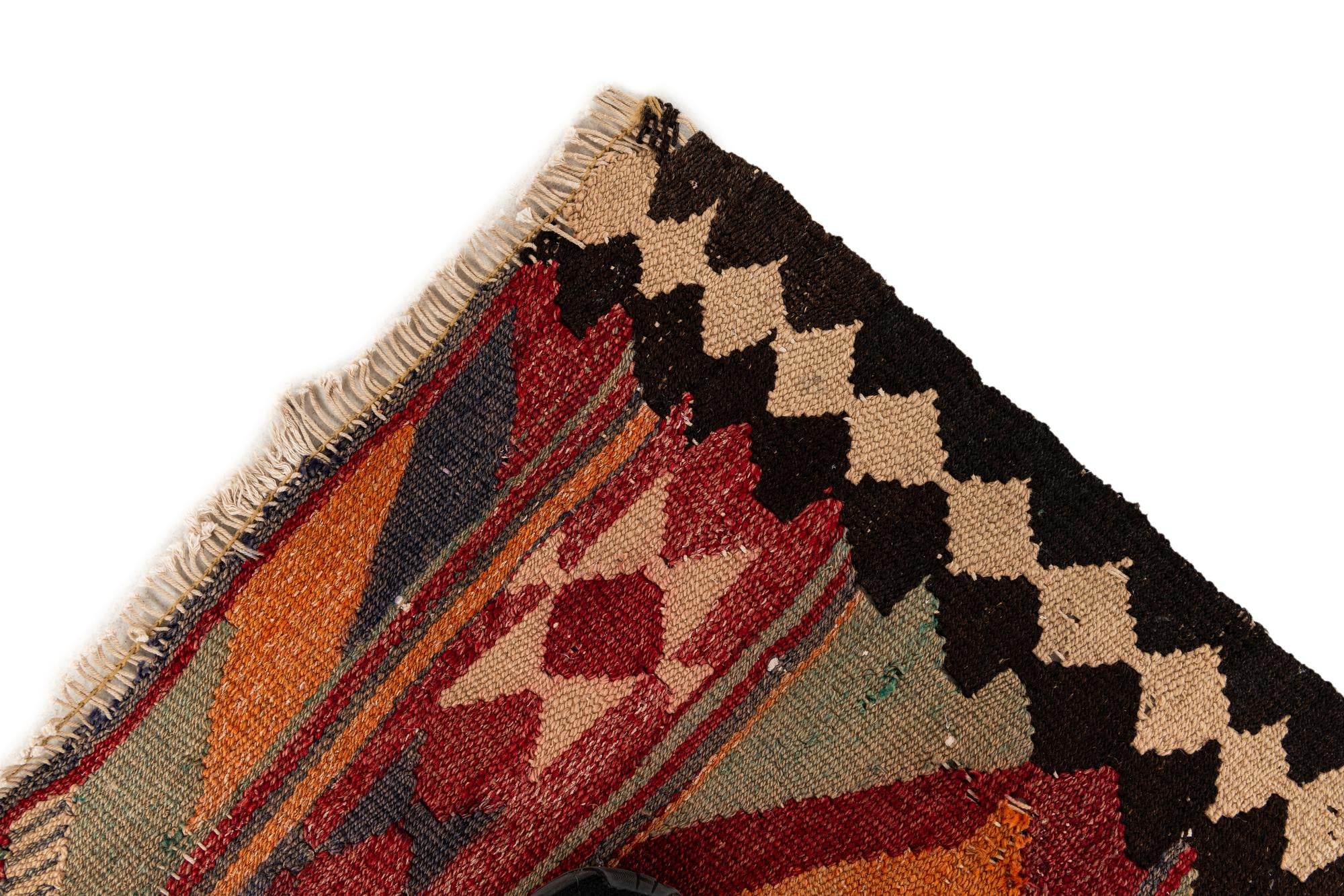 3' 9 x 8' 7 Hand Woven Kilim Fars Wool Runner Rug