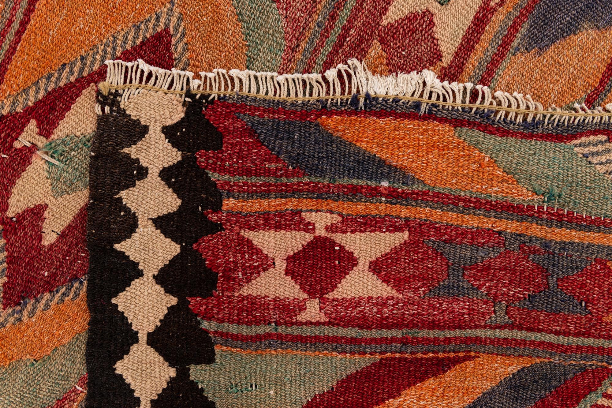 3' 9 x 8' 7 Hand Woven Kilim Fars Wool Runner Rug