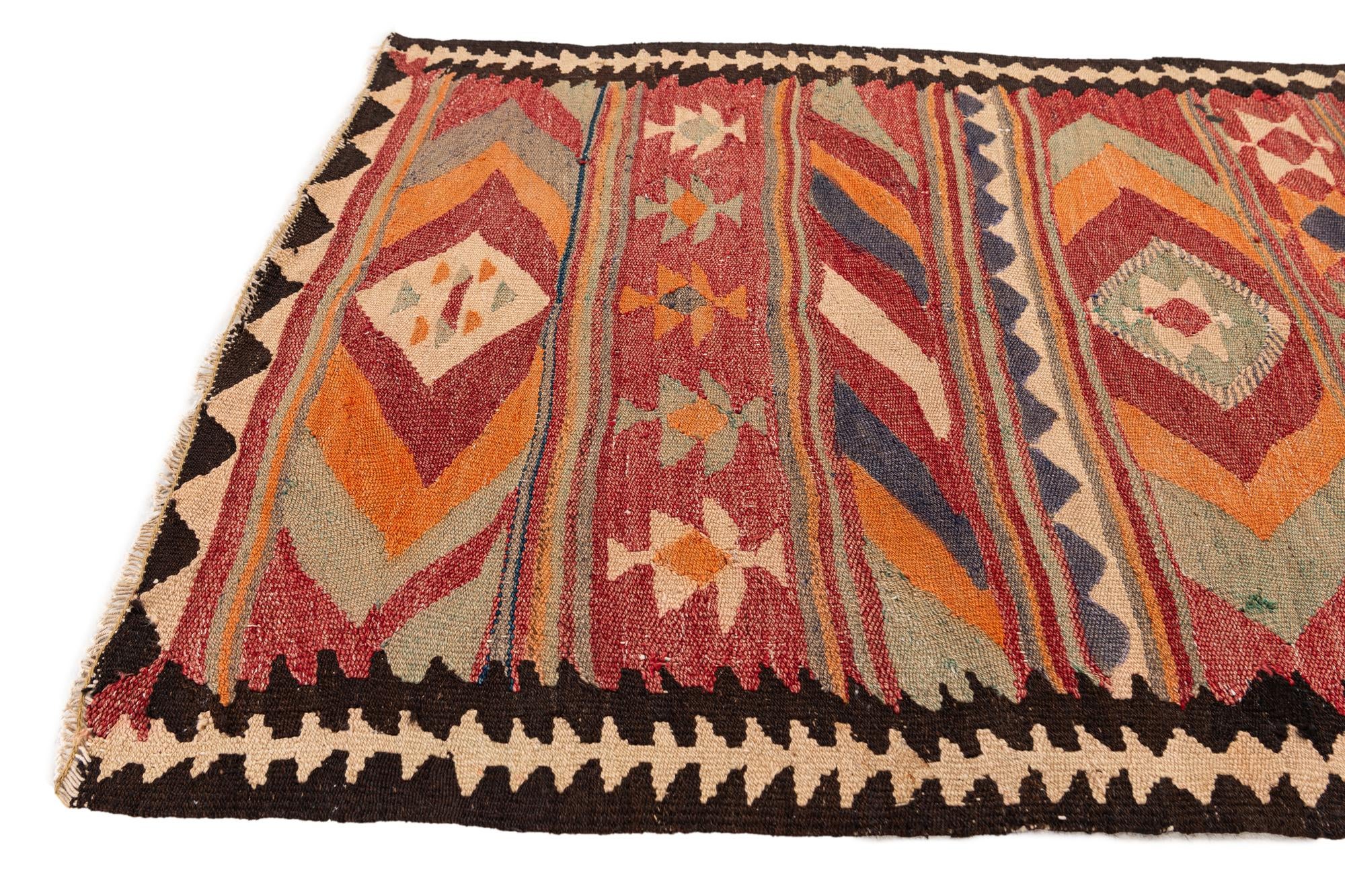 3' 9 x 8' 7 Hand Woven Kilim Fars Wool Runner Rug
