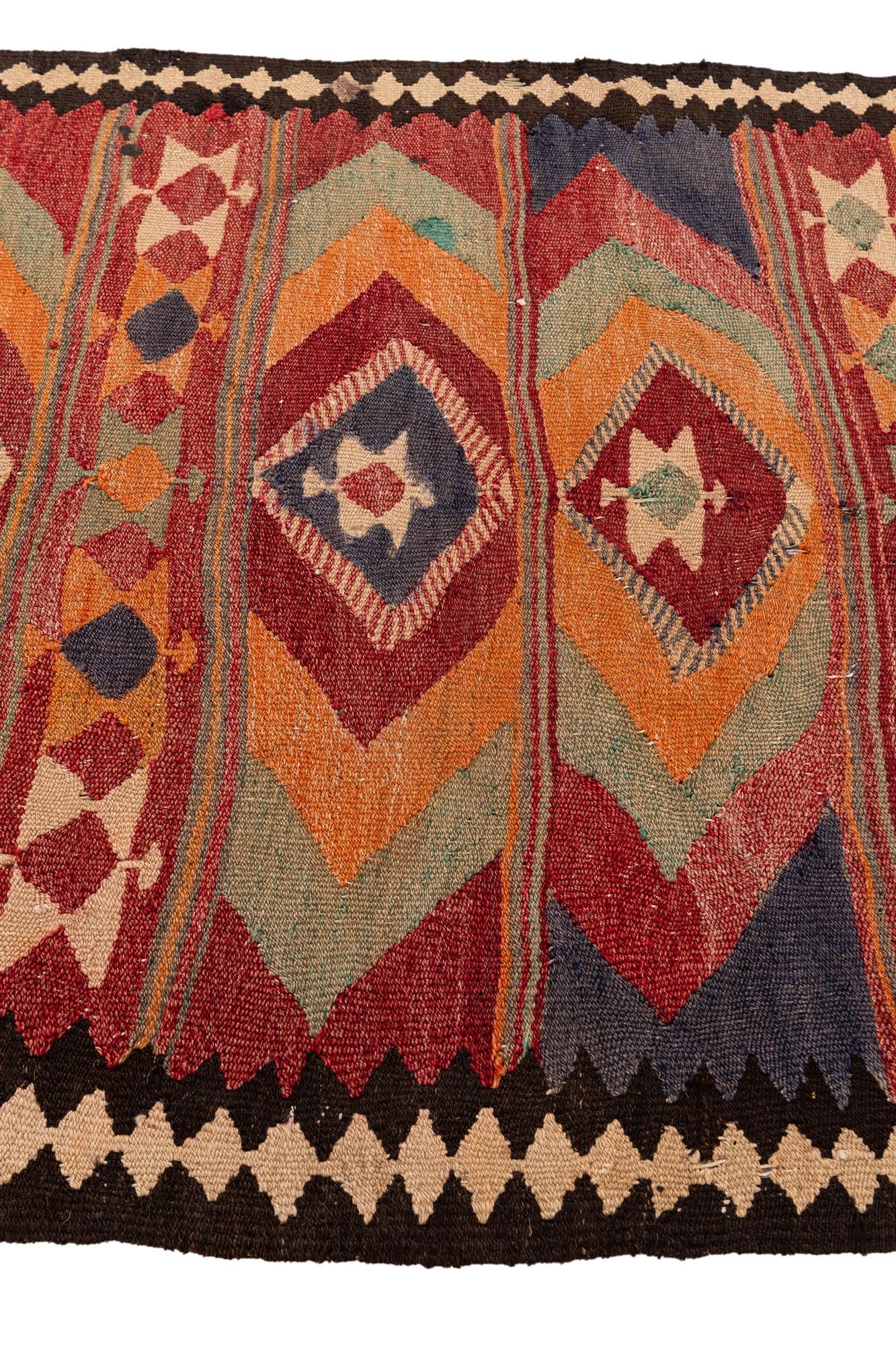 3' 9 x 8' 7 Hand Woven Kilim Fars Wool Runner Rug
