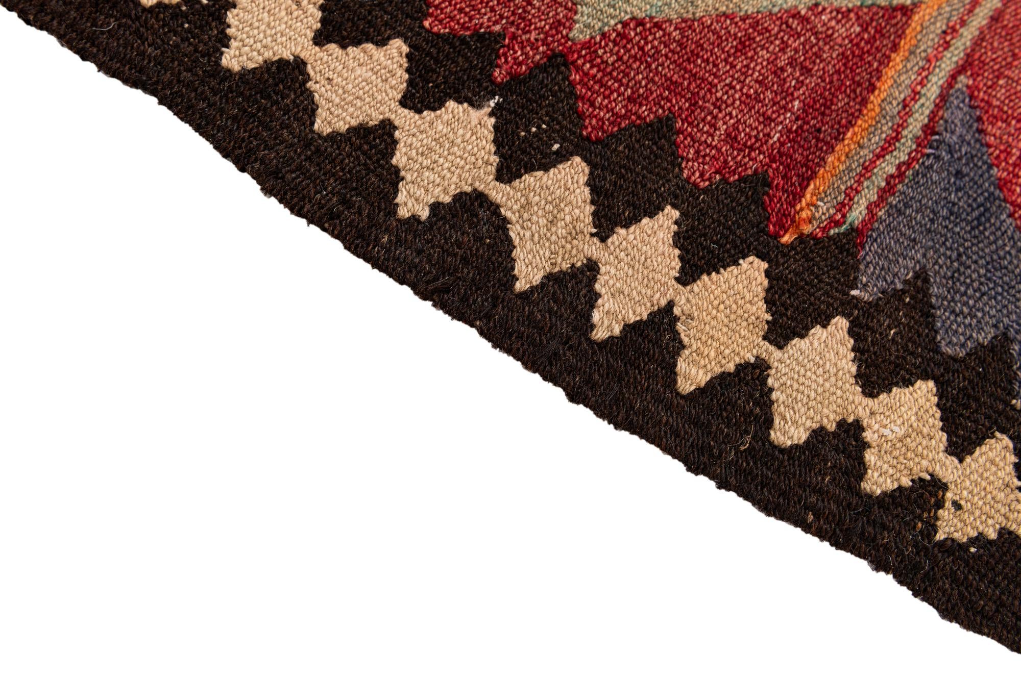 3' 9 x 8' 7 Hand Woven Kilim Fars Wool Runner Rug