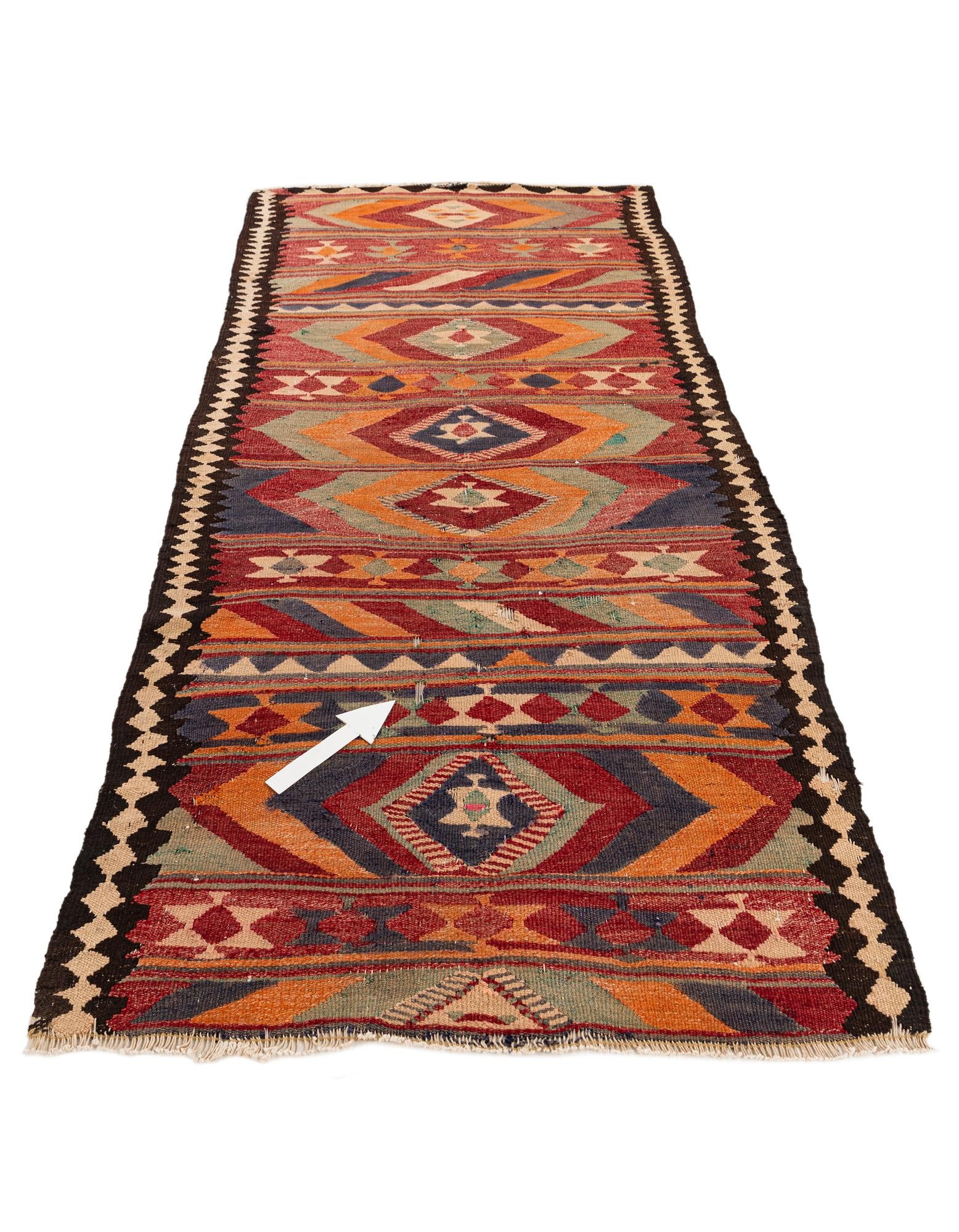 3' 9 x 8' 7 Hand Woven Kilim Fars Wool Runner Rug