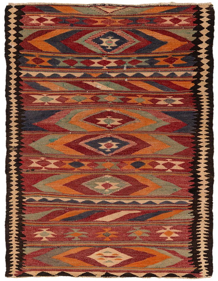 Detail image of 3' 9 x 8' 7 Hand Woven Kilim Fars Wool Runner Rug