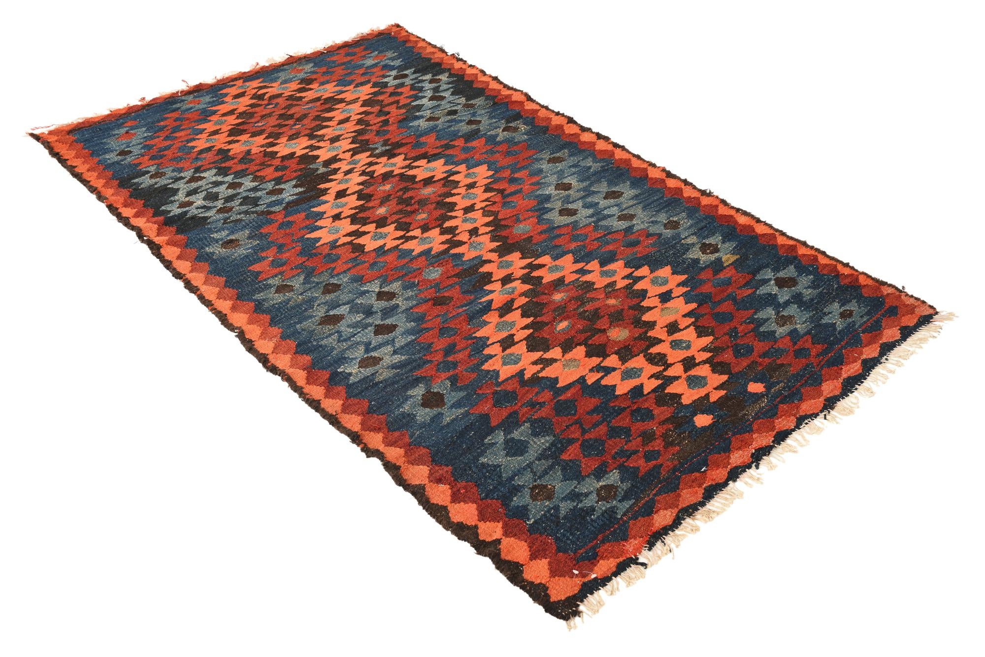 3' 10 x 7' 4 Hand Woven Kilim Fars Wool Runner Rug