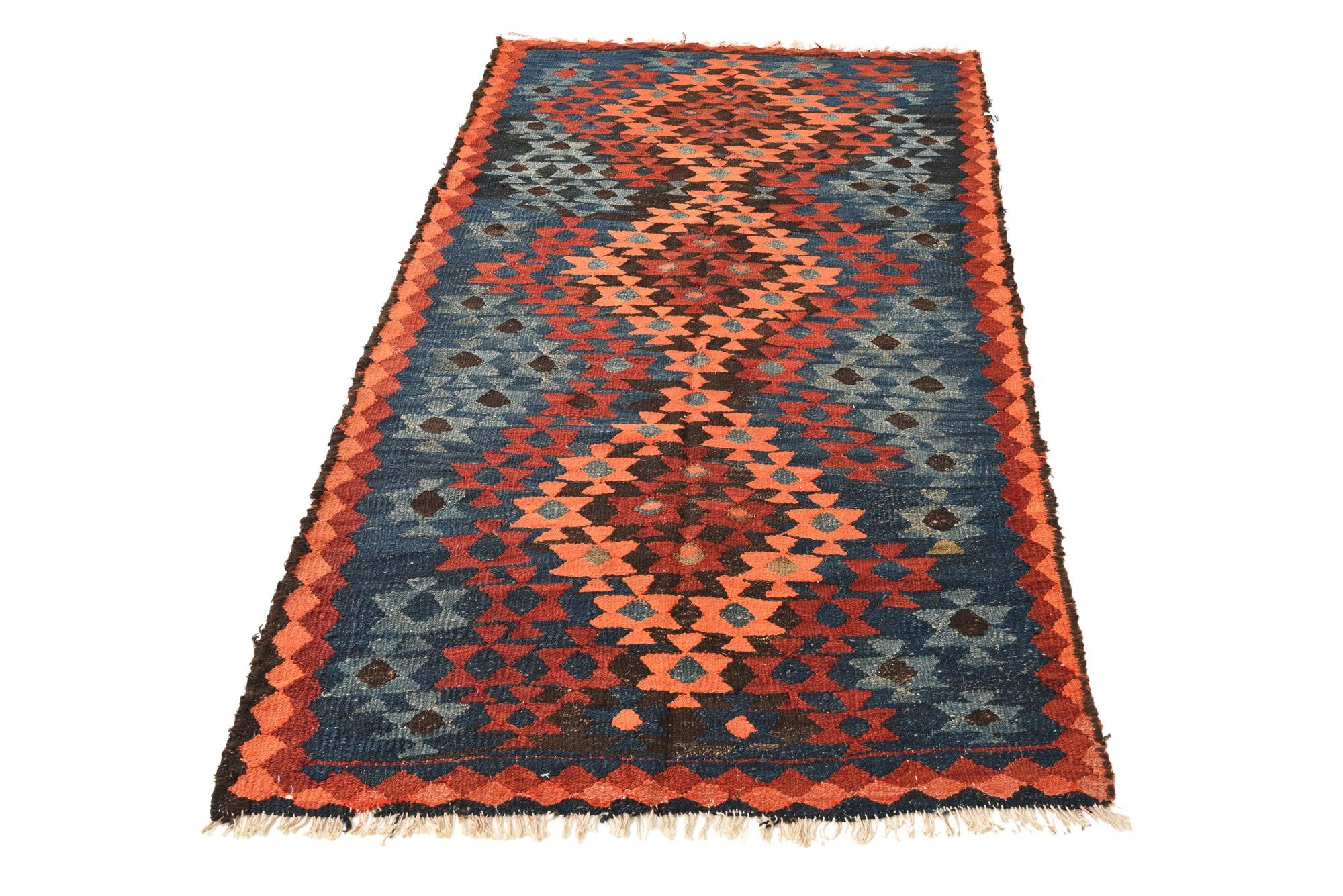 3' 10 x 7' 4 Hand Woven Kilim Fars Wool Runner Rug