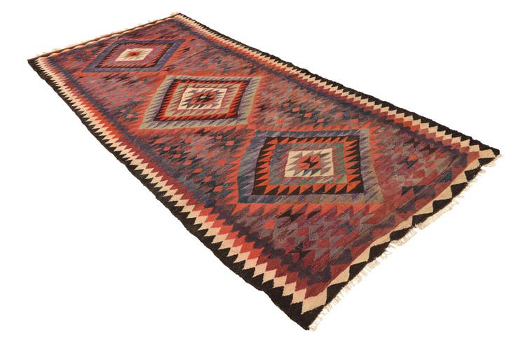 Detail image of 4' 2 x 9' 9 Hand Woven Kilim Fars Wool Runner Rug