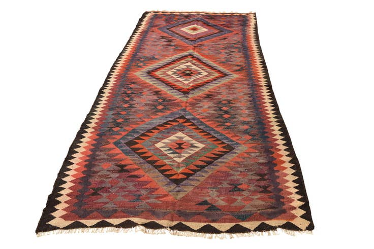 Detail image of 4' 2 x 9' 9 Hand Woven Kilim Fars Wool Runner Rug