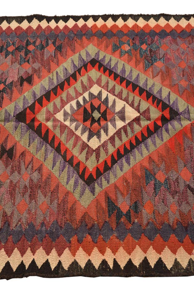 Detail image of 4' 2 x 9' 9 Hand Woven Kilim Fars Wool Runner Rug