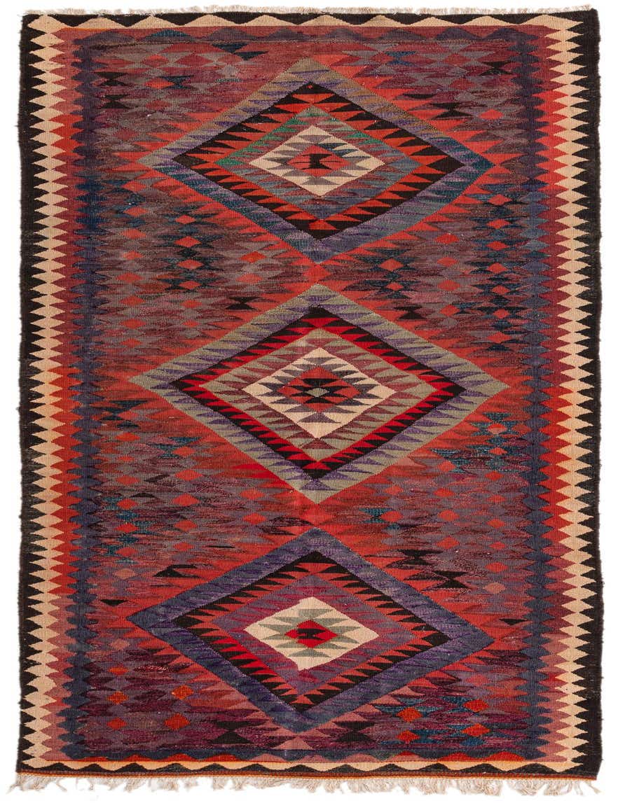 4' 2 x 9' 9 Hand Woven Kilim Fars Wool Runner Rug