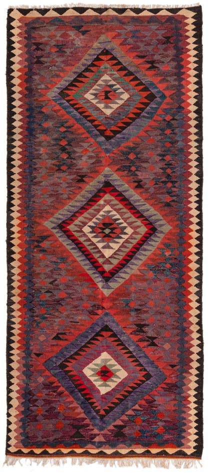 Detail image of 4' 2 x 9' 9 Hand Woven Kilim Fars Wool Runner Rug