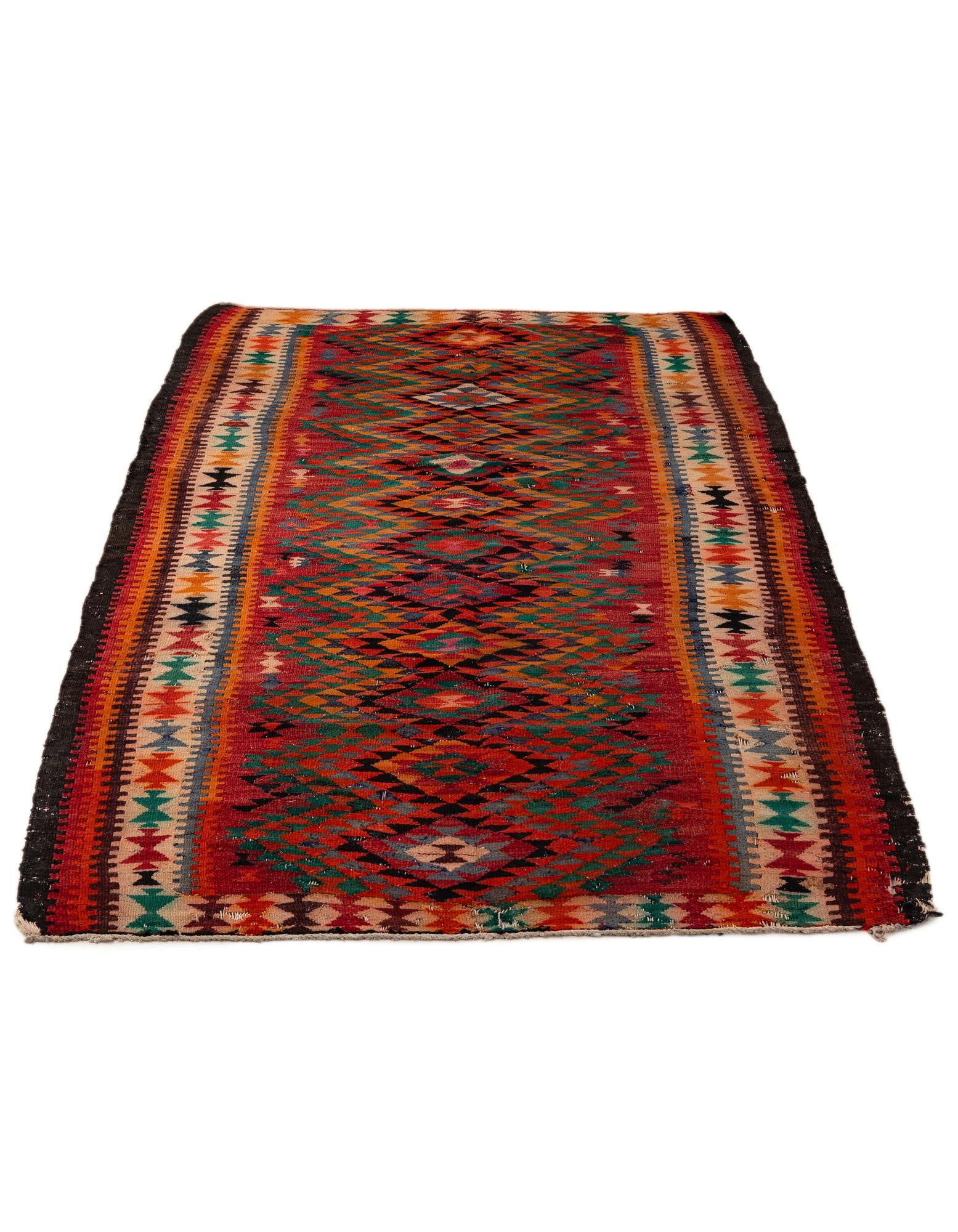 4' 5 x 8' 10 Hand Woven Kilim Fars Wool Runner Rug