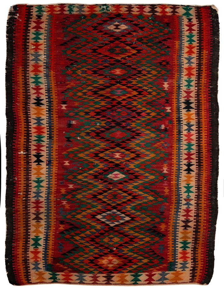 Detail image of 4' 5 x 8' 10 Hand Woven Kilim Fars Wool Runner Rug