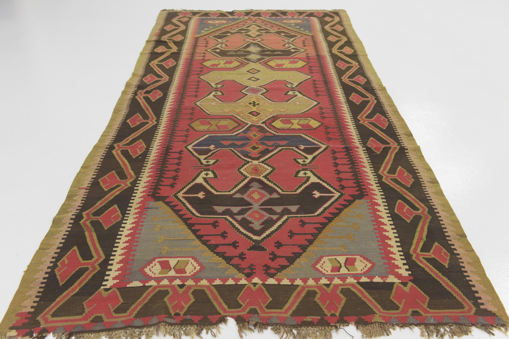 5' 4 x 11' 2 Hand Woven Kilim Fars Wool Runner Rug