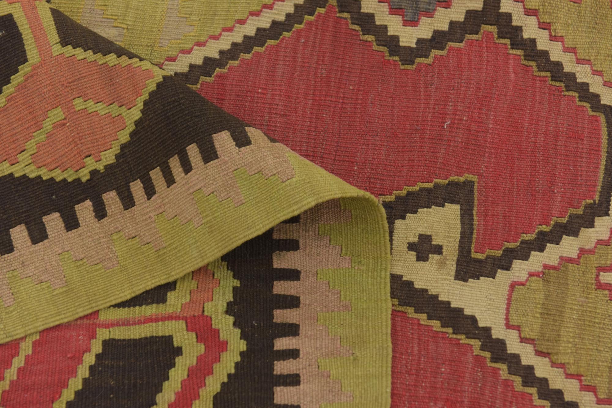 5' 4 x 11' 2 Hand Woven Kilim Fars Wool Runner Rug
